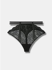 Straps And Rings Lace Thong Panty, RICH BLACK, hi-res