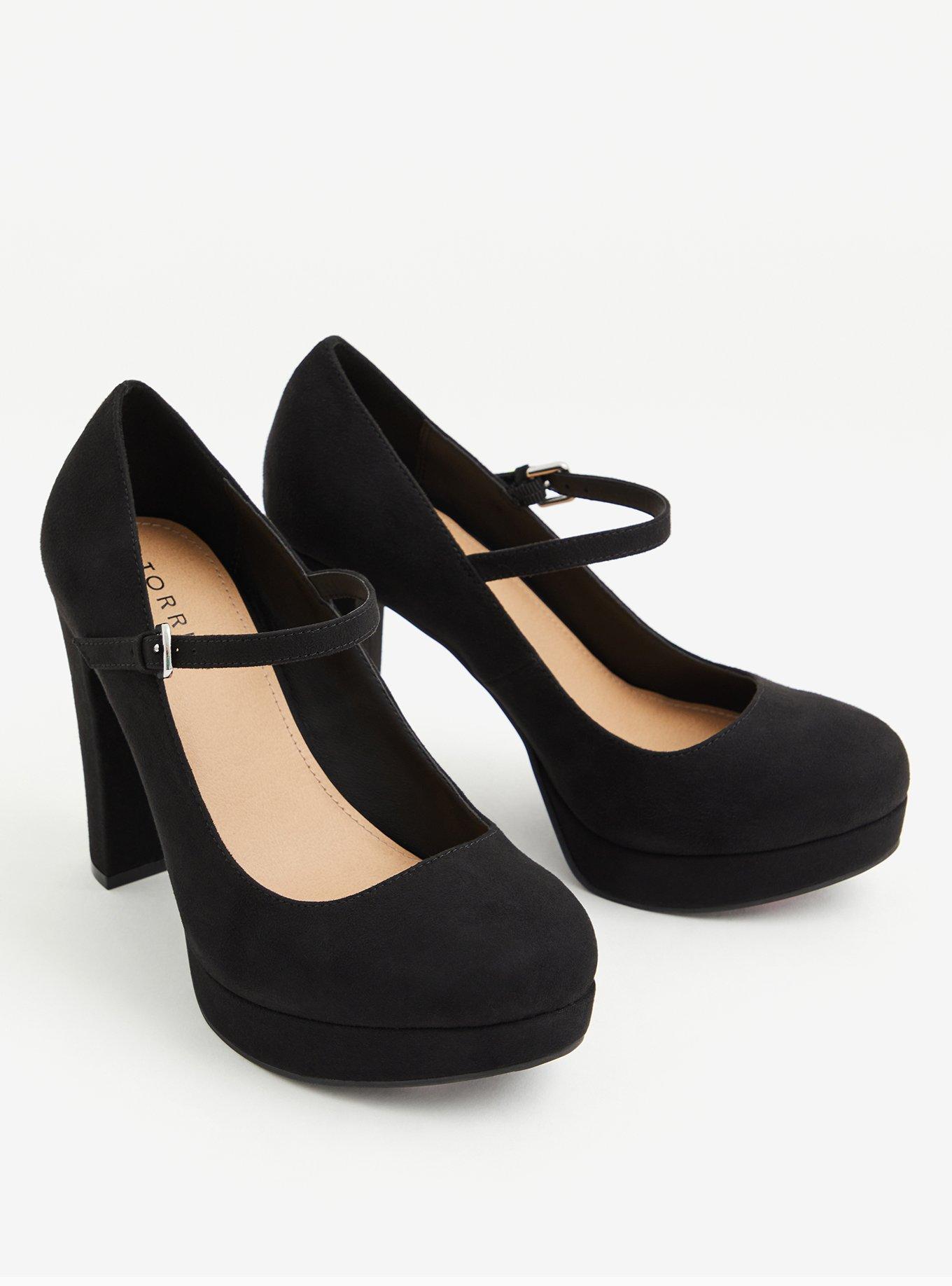 Black Faux Suede Mary Jane Platform Heel (WW), BLACK, alternate