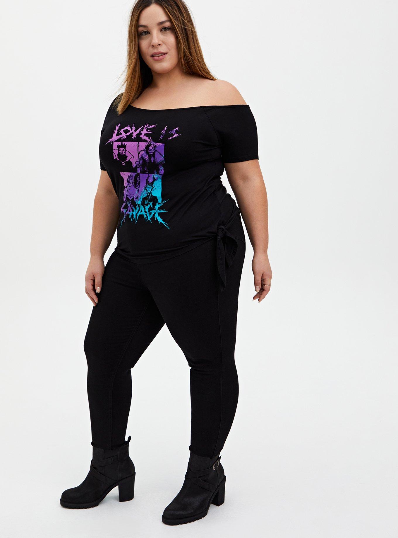 Plus Size Disney Villains Love Is Savage Black Off Shoulder Side-Tie Top , DEEP BLACK, alternate