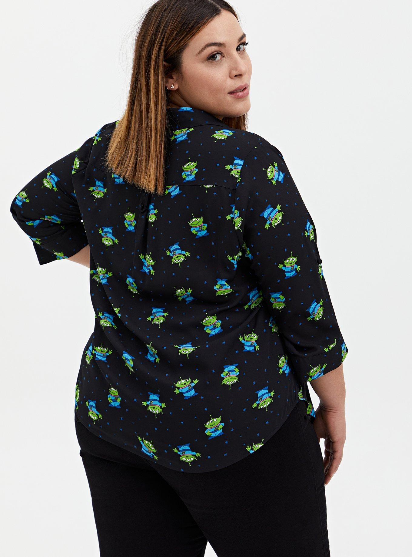 Madison - Disney Pixar Toy Story Aliens Black Button Front Blouse, MULTI, alternate
