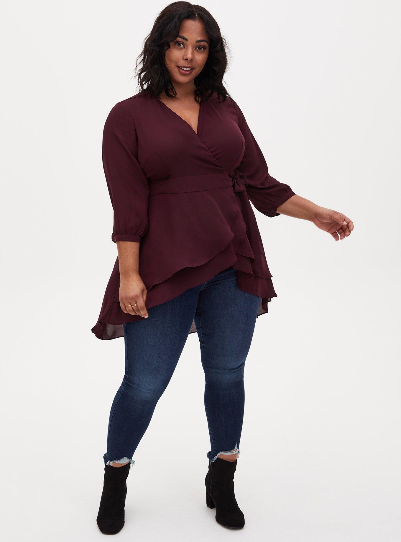 Georgette Wrap Tunic Blouse, WINETASTING, alternate