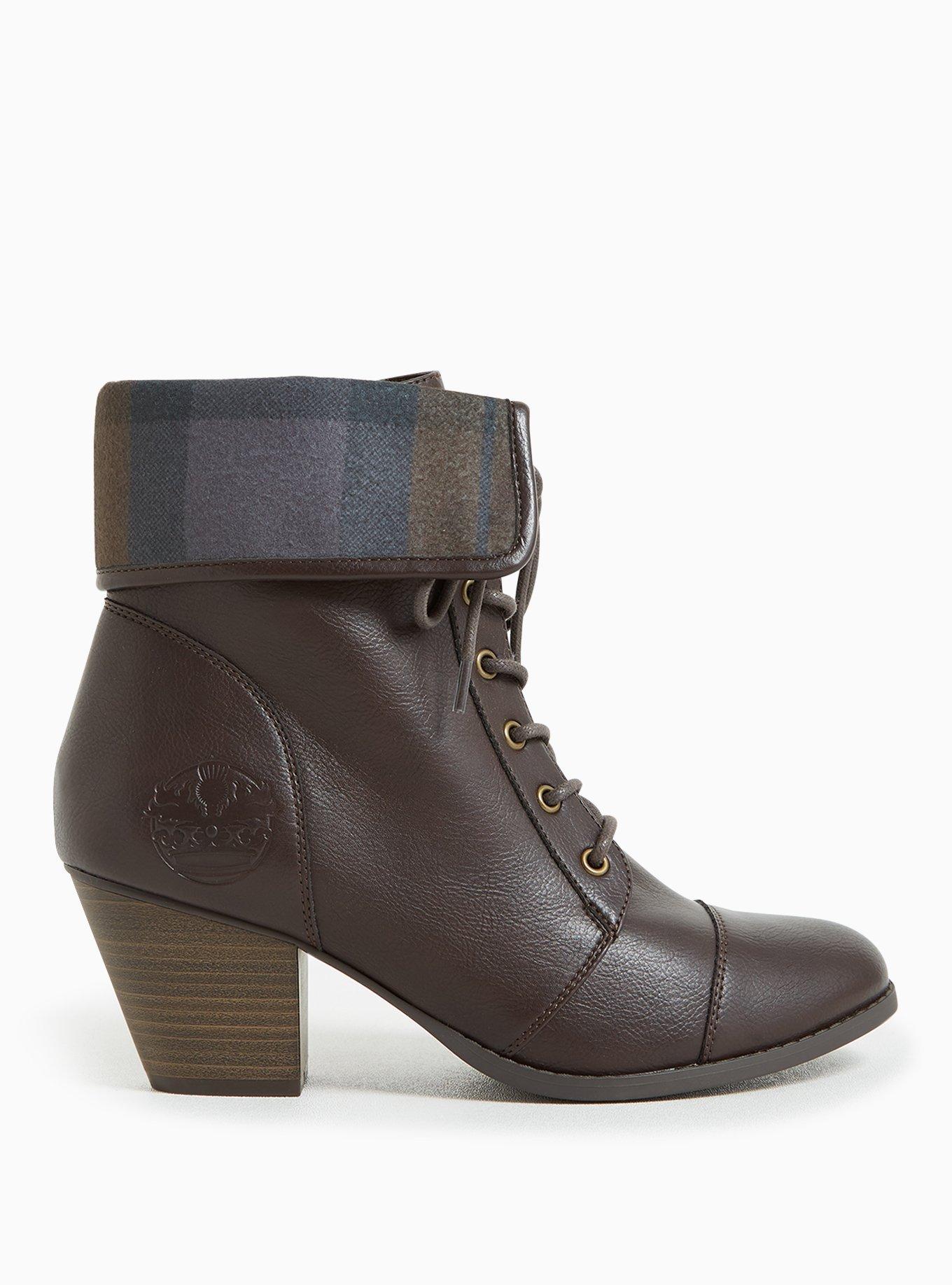 Plus Size Outlander Thistle Logo Brown Tartan Plaid Hiker Bootie (WW), BROWN, alternate