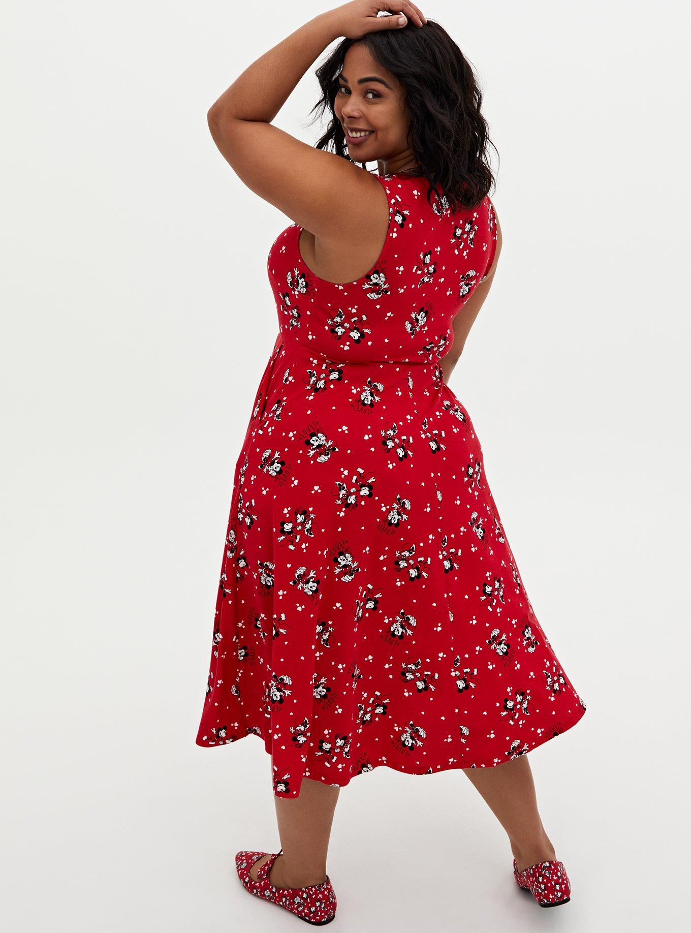 Plus Size - Disney Mickey Mouse & Minnie Mouse Red Ponte Midi Skater ...