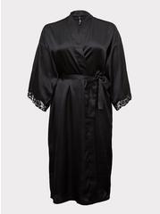 Satin Long Lingerie Robe, RICH BLACK, hi-res