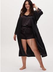 Plus Size Satin Long Lingerie Robe, RICH BLACK, hi-res