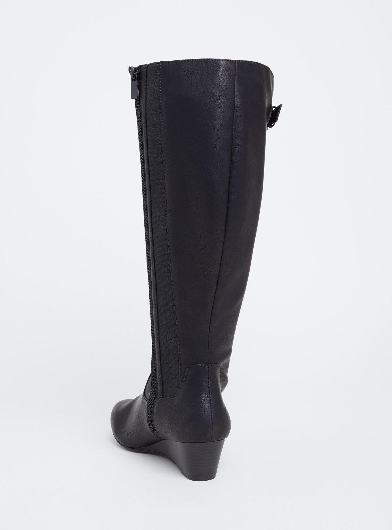 Knee-High Wedge Boot (WW), BLACK FAUX LEATHER, alternate