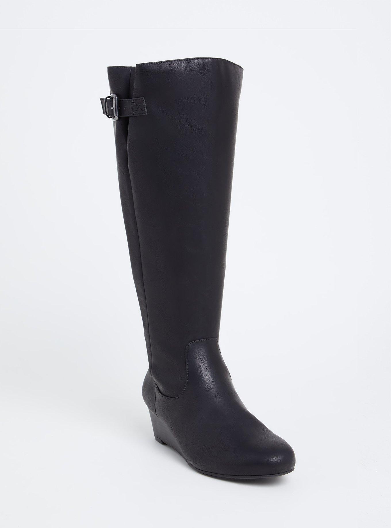 Knee-High Wedge Boot (WW), BLACK FAUX LEATHER, hi-res
