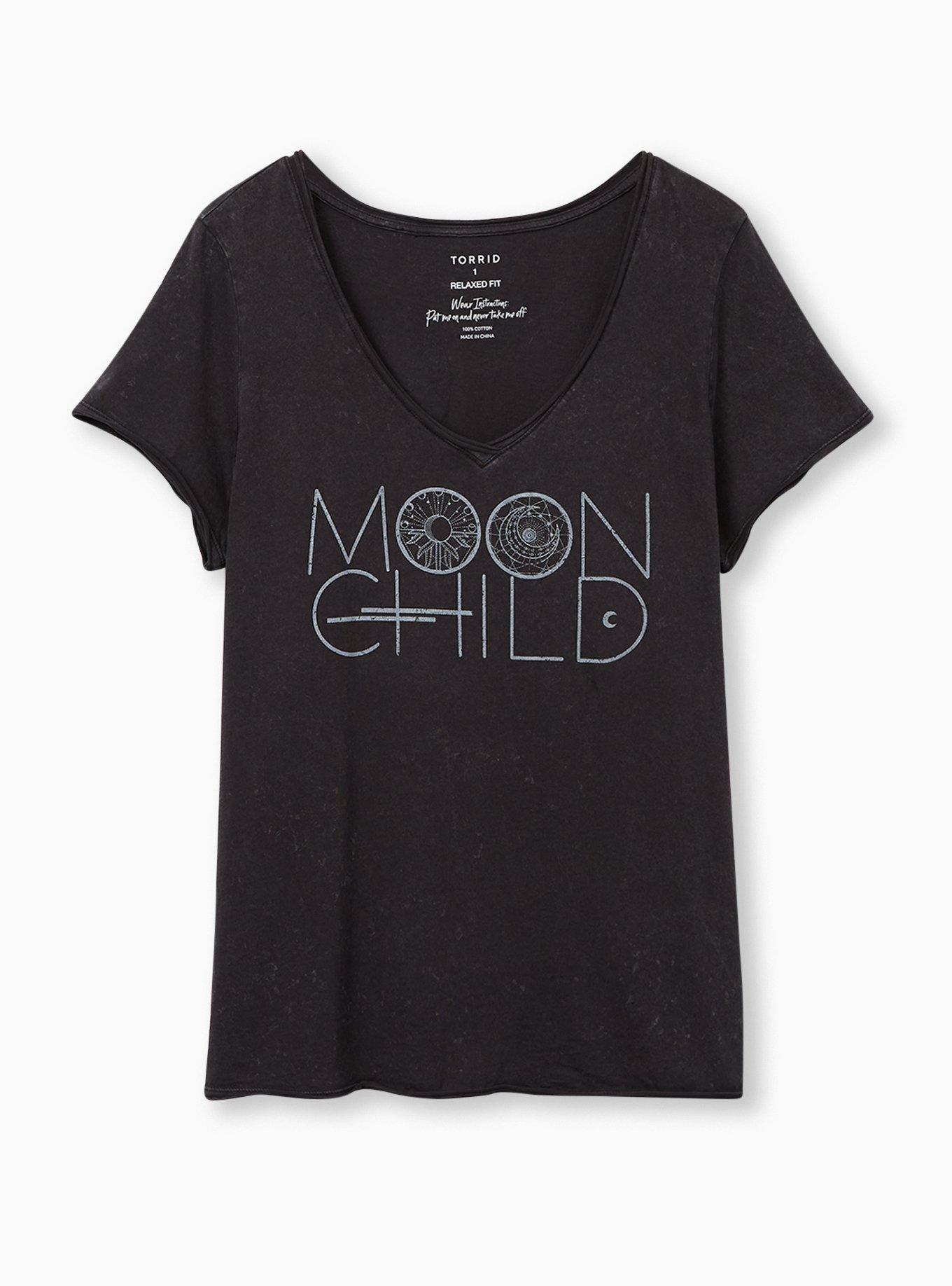 Plus Size - Moon Child Classic Fit V-Neck Tee - Black Mineral Wash - Torrid