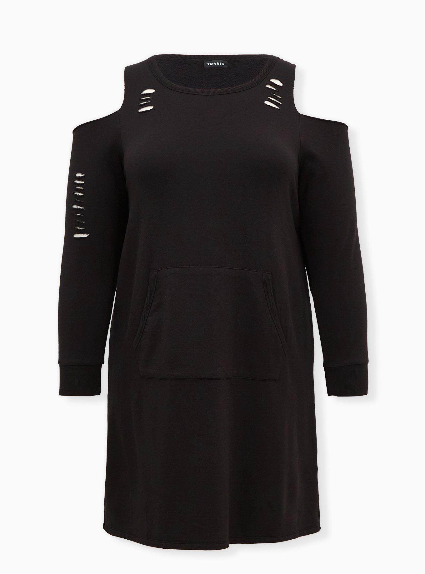 Black cold outlet shoulder sweater dress