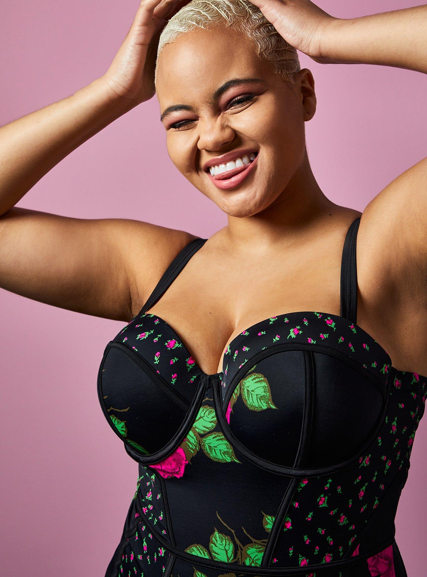 Plus Size - Betsey Johnson Rose Black Underwire One-Piece Swimsuit