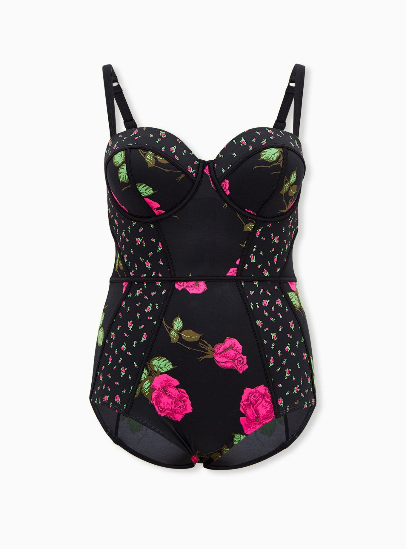 Black Floral One-Piece Underwire Swimsuit – NBB Lingerie