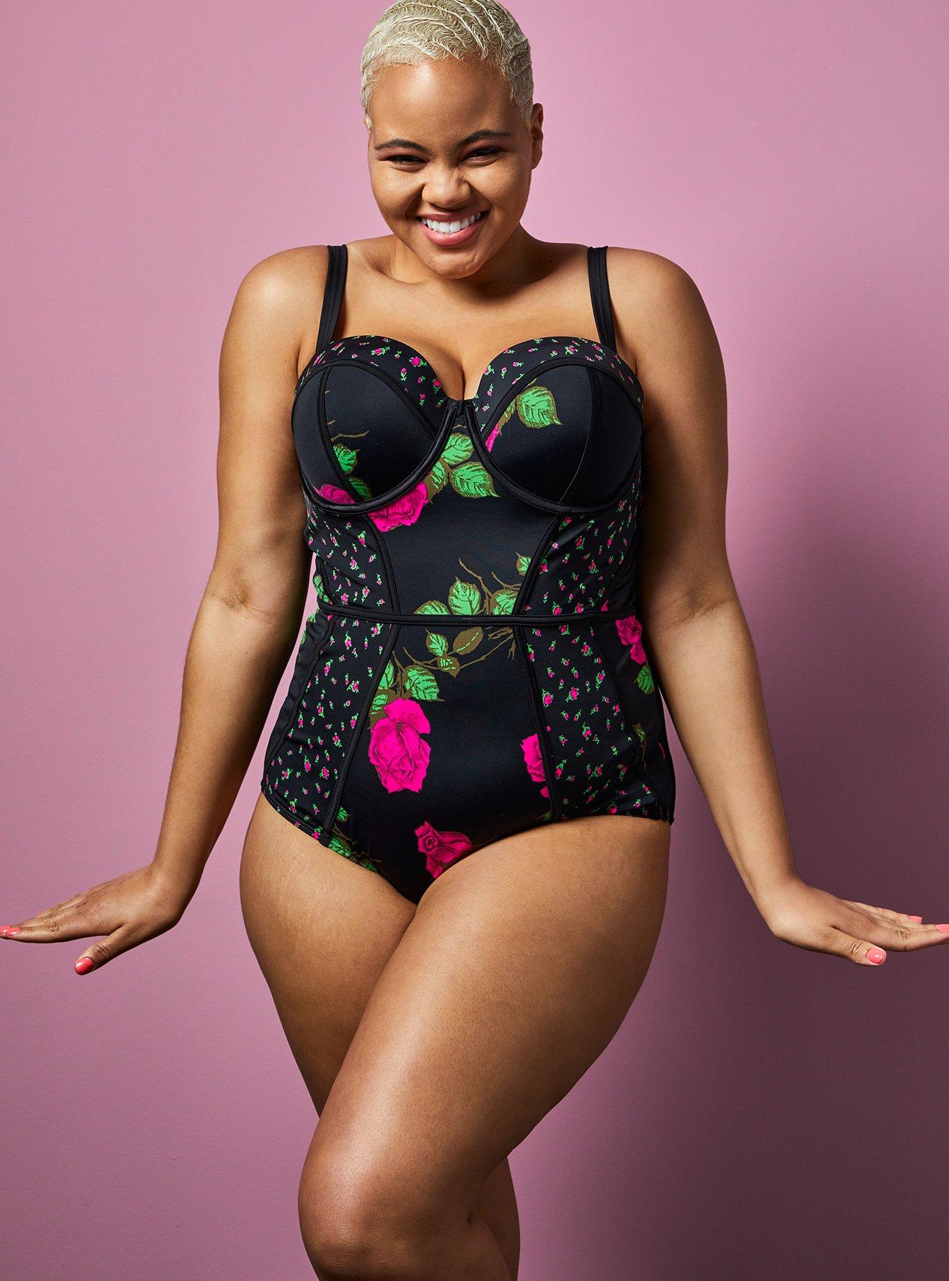 Plus Size - Betsey Johnson Rose Black Underwire One-Piece Swimsuit - Torrid