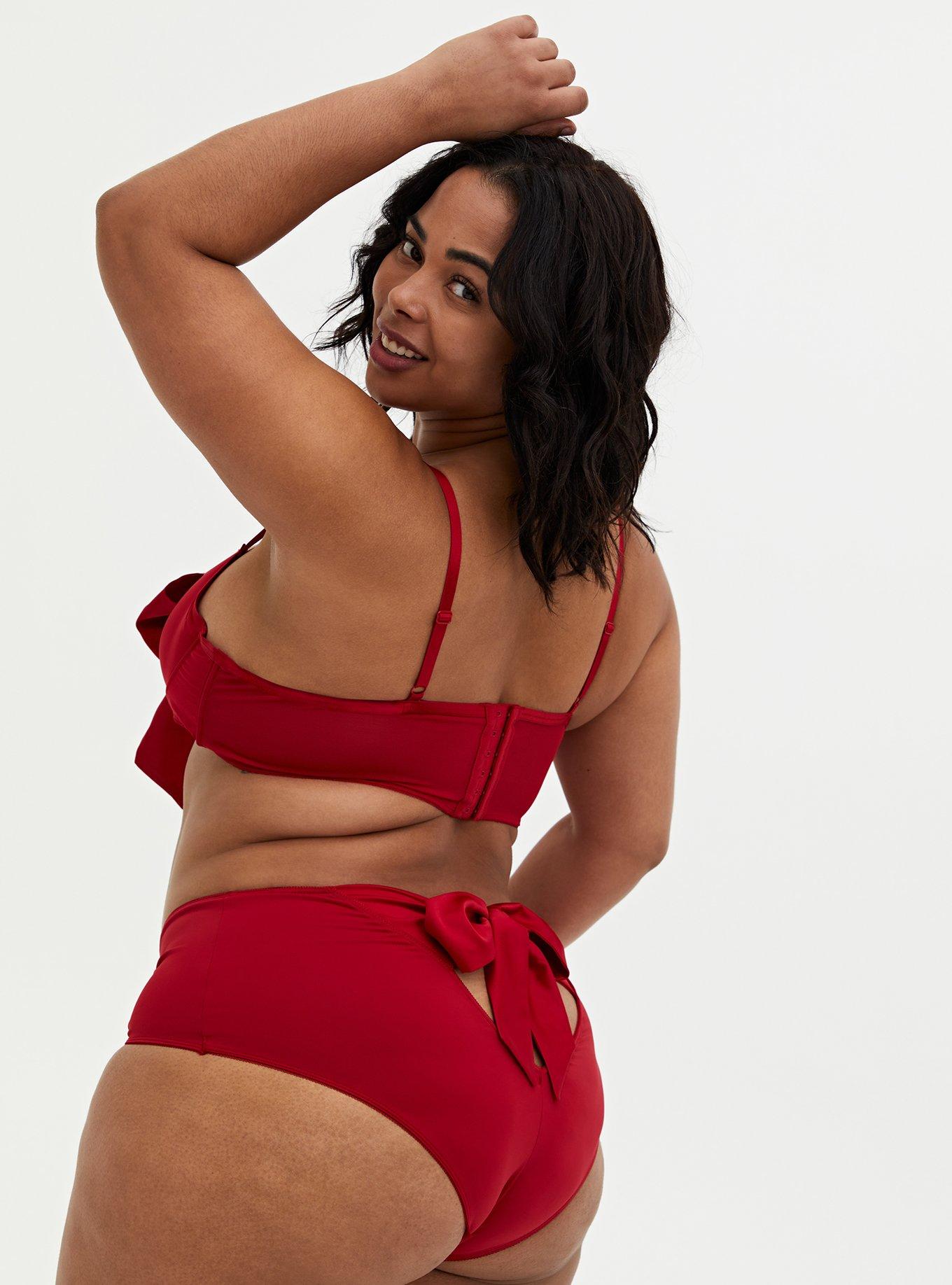 Plus Size - Unlined Underwire Longline Bra - Satin & Lace Bow Red - Torrid