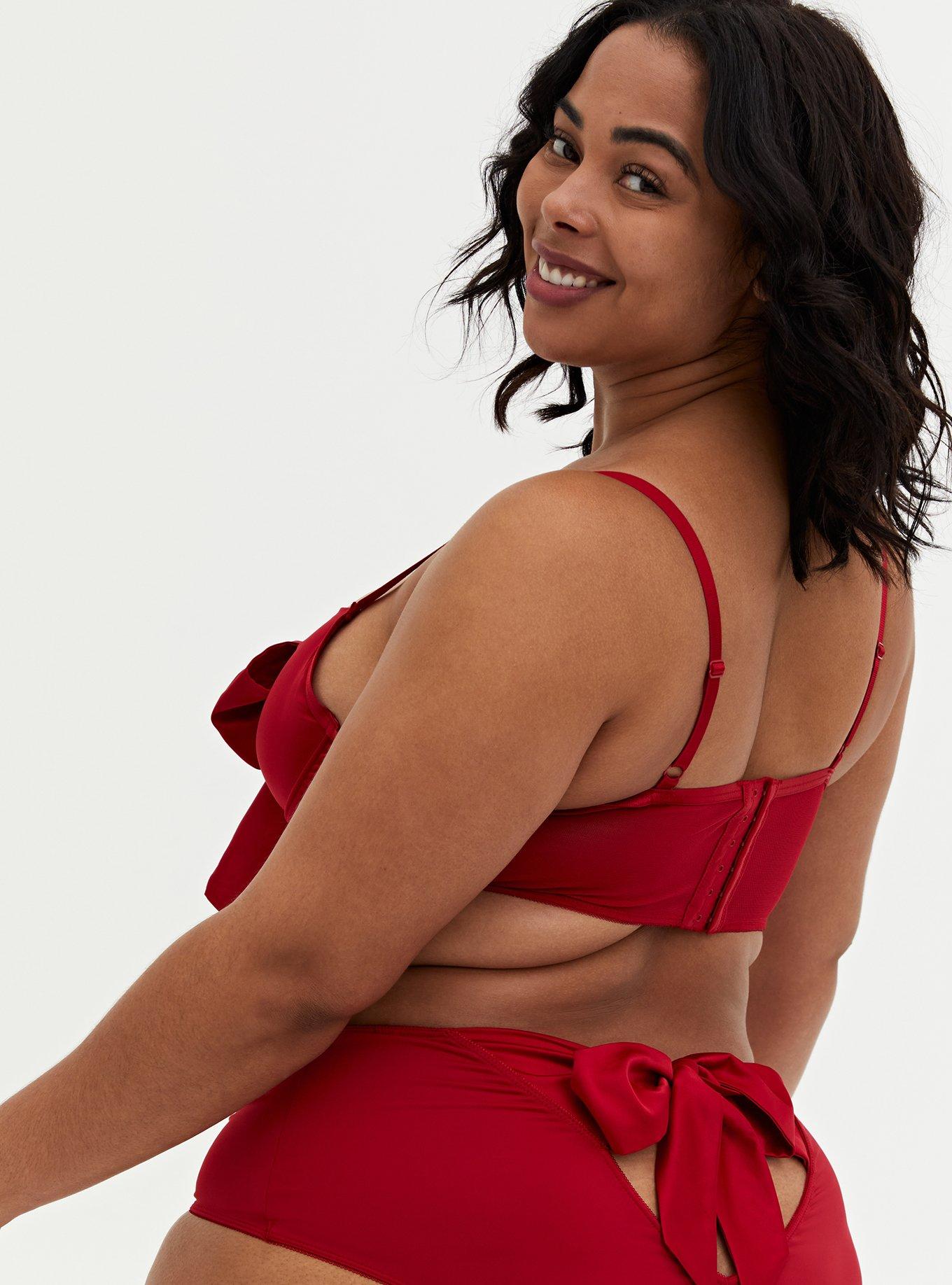 Plus Size - Unlined Underwire Longline Bra - Satin & Lace Bow Red - Torrid