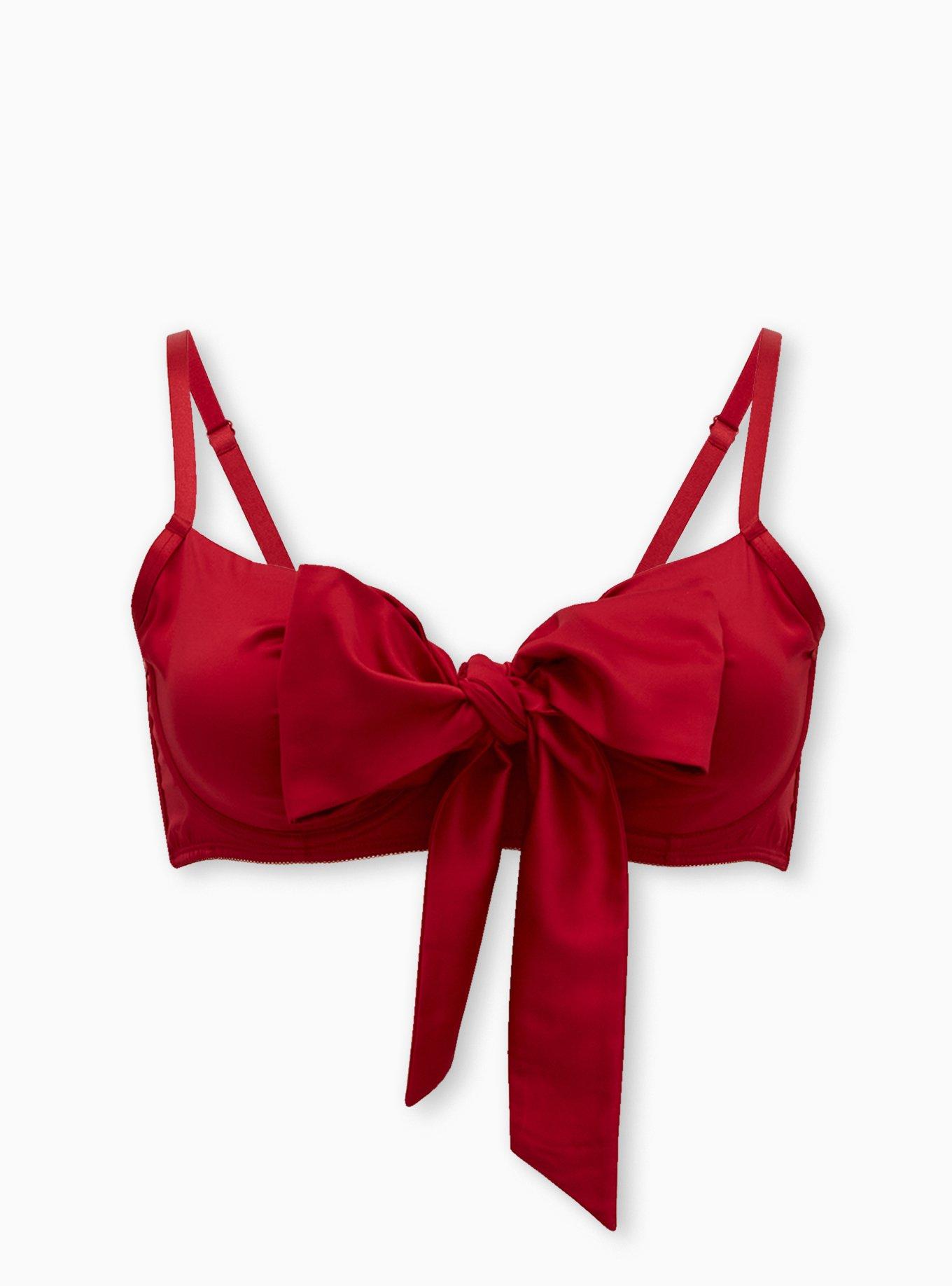 Plus Size - Unlined Underwire Longline Bra - Satin & Lace Bow Red