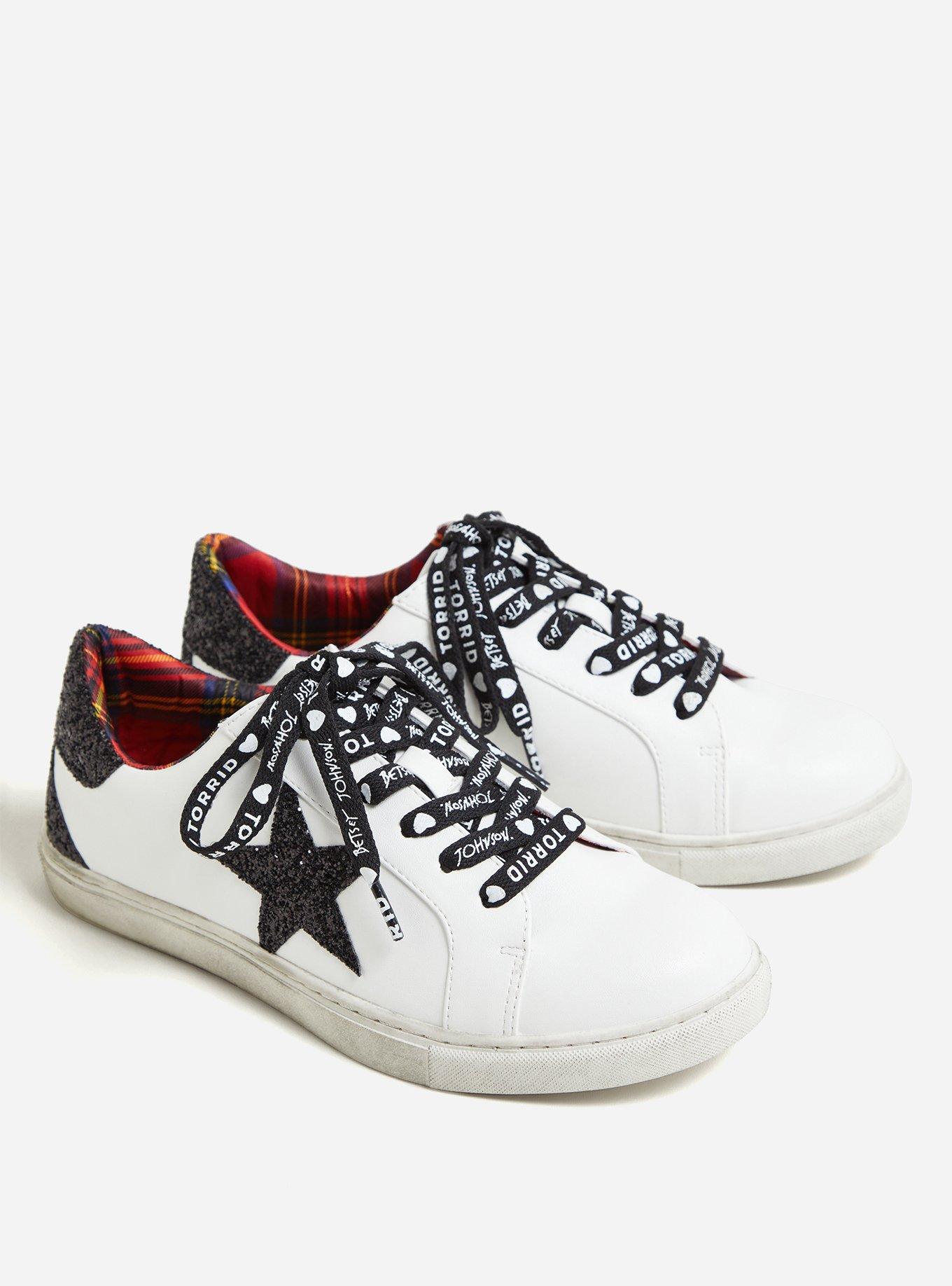 Betsey Johnson White Faux Leather Glitter Star Distressed Sneaker (WW), WHITE, alternate