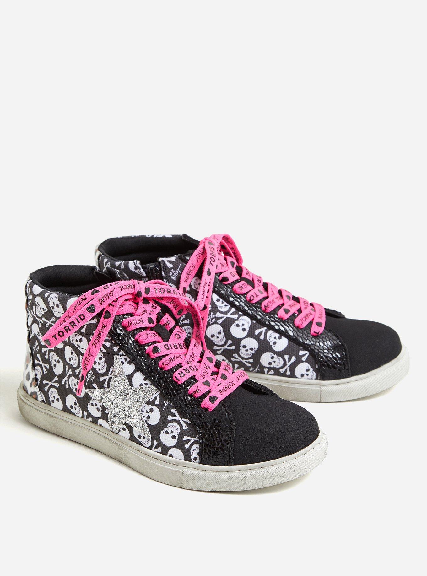 Plus Size - Betsey Johnson Black & White Skull Distressed High Top Sneaker  (WW) - Torrid