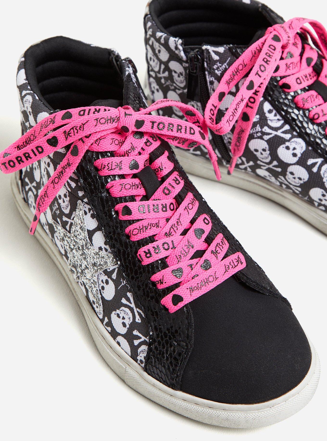 Plus Size - Betsey Johnson Black & White Skull Distressed High Top Sneaker  (WW) - Torrid