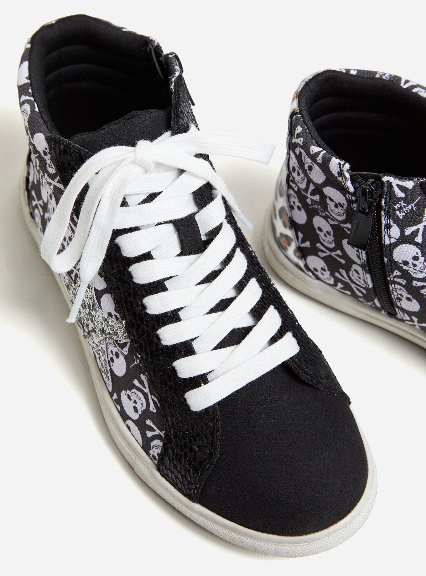 Plus Size - Betsey Johnson Black & White Skull Distressed High Top Sneaker  (WW) - Torrid