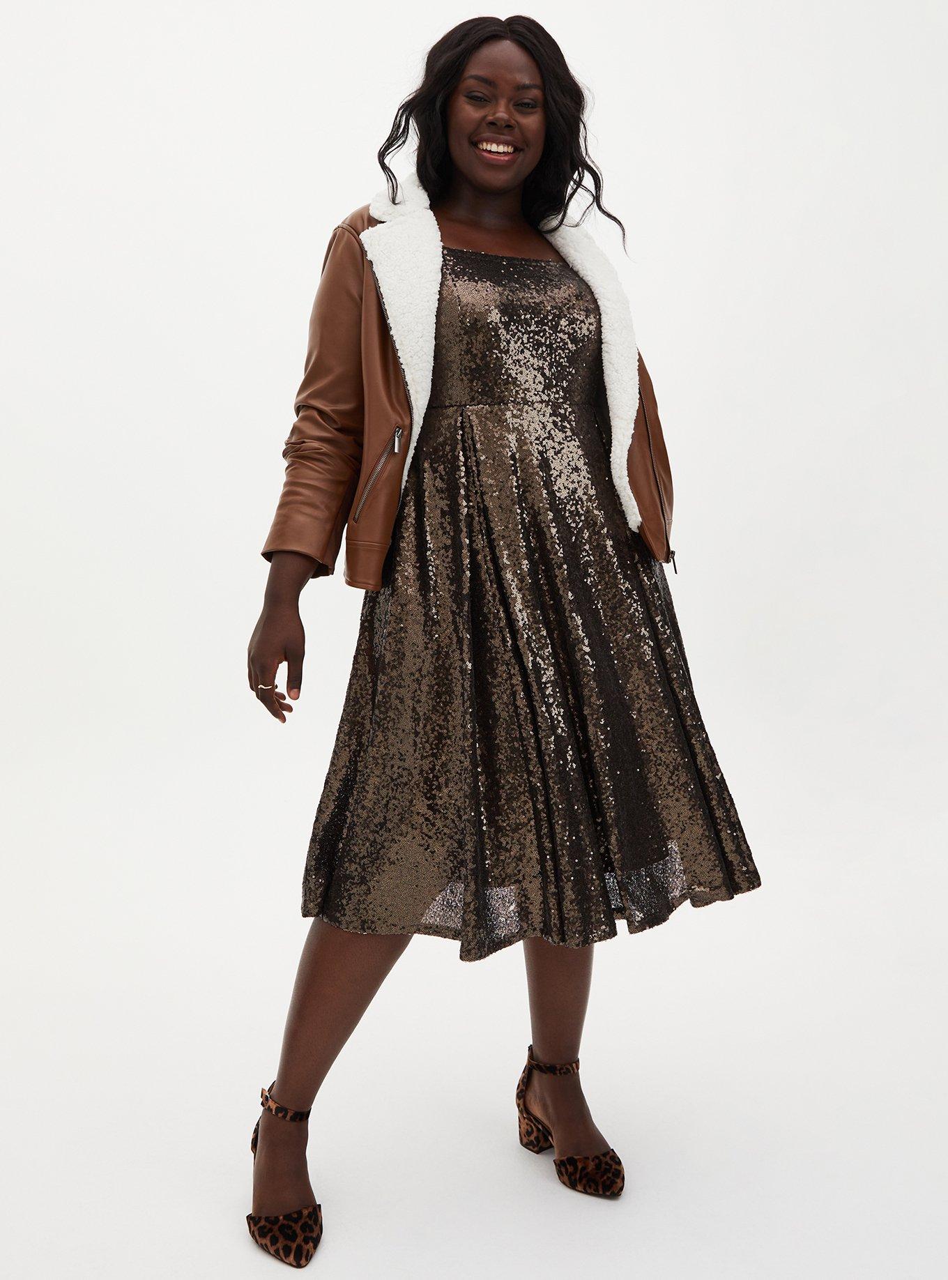 Chocolate Brown Sequin Off Shoulder Midi Dress, CHOCOLATE, alternate