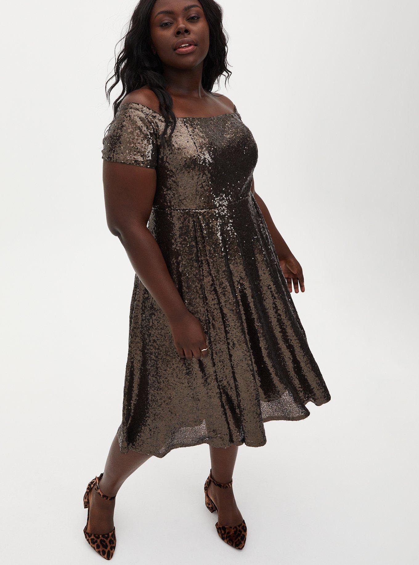 plus size brown midi dress - Chocolate Sequin Off Shoulder Mini dress