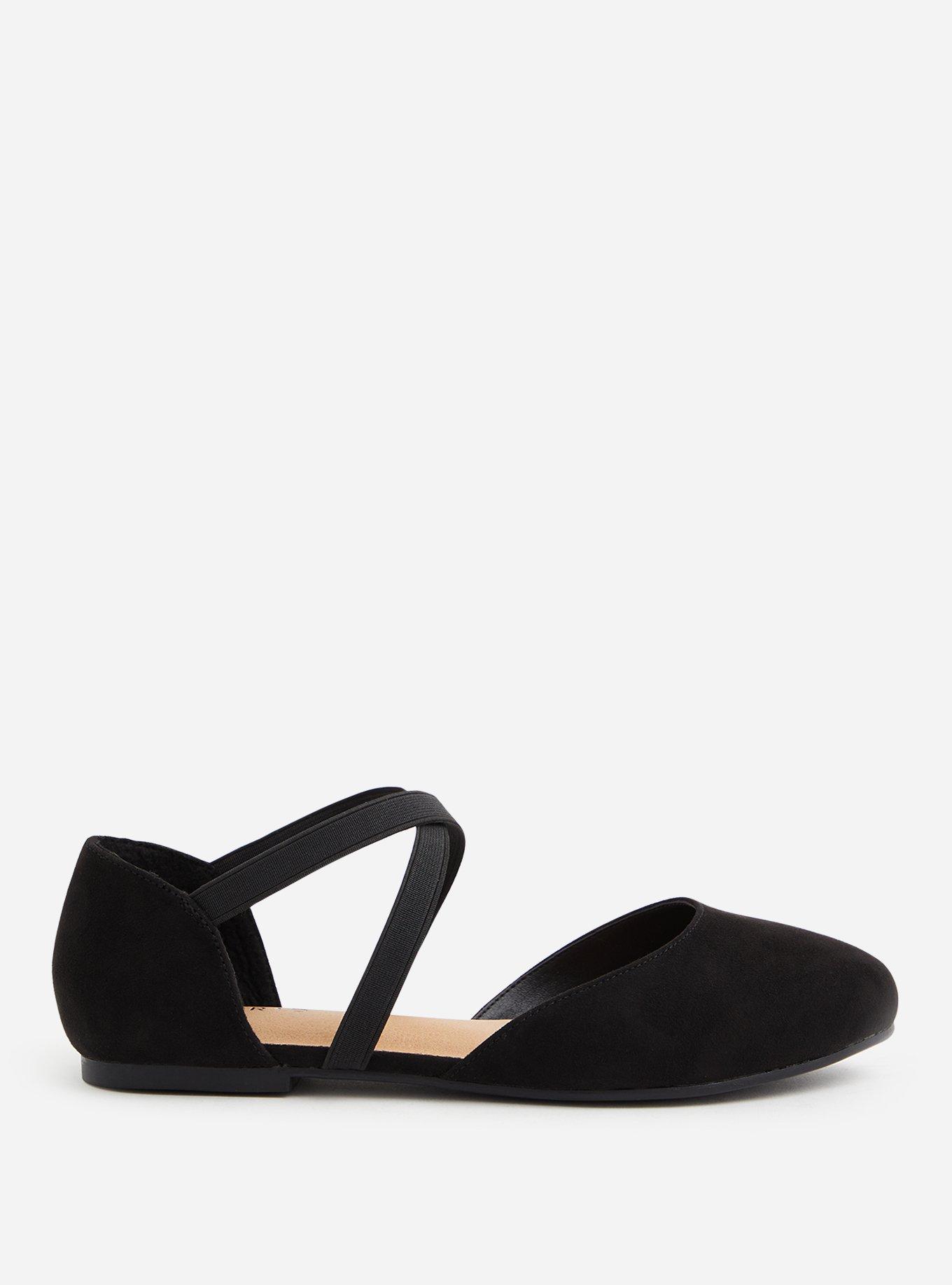 TORRID Black Faux Suede Elastic Crisscross Strap Flat (WW