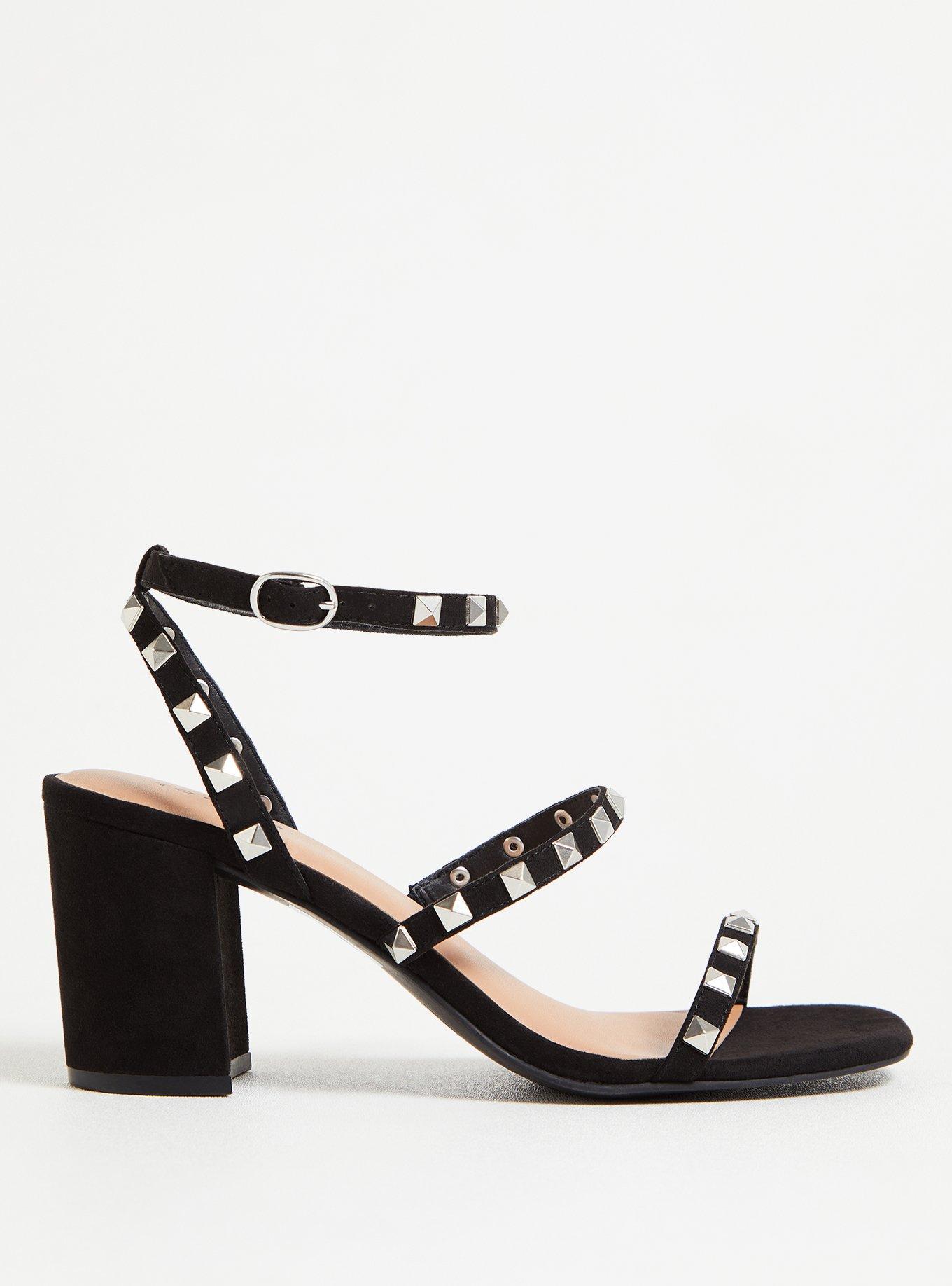  Black Studded Strappy Block Heel (WW), BLACK, alternate