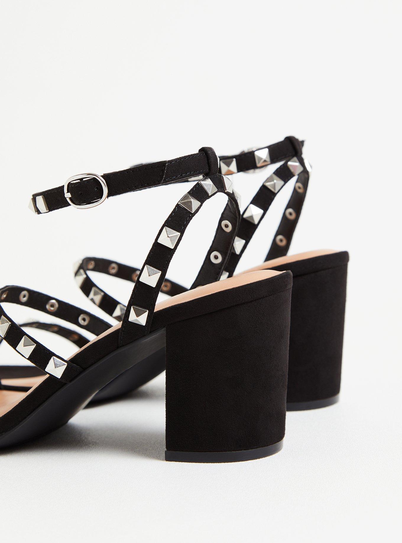  Black Studded Strappy Block Heel (WW), BLACK, alternate