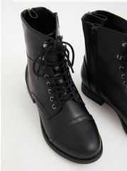 Black Faux Leather Lace-Up Combat Boot (WW), BLACK, alternate