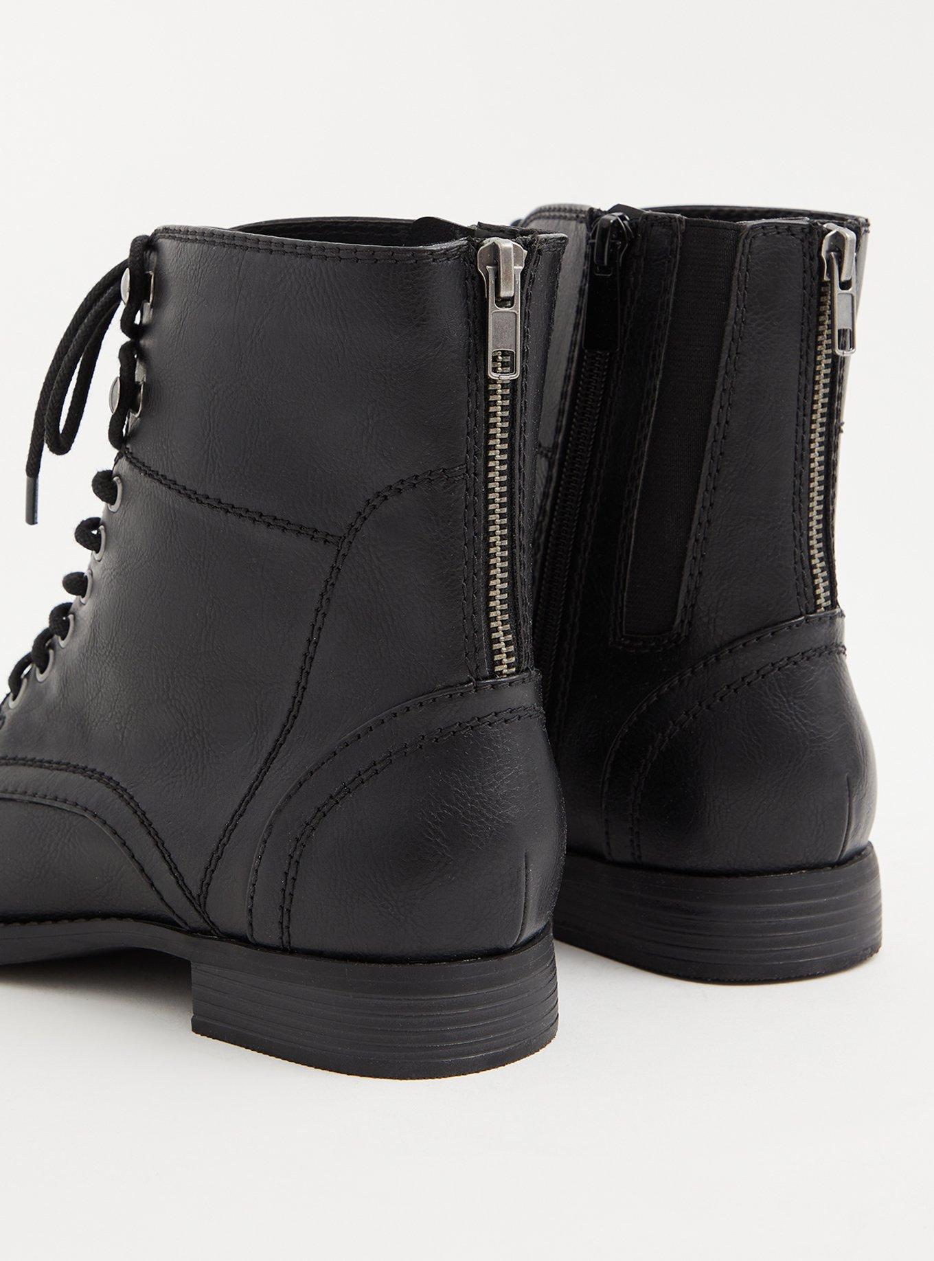 Black Faux Leather Lace-Up Combat Boot (WW), , alternate
