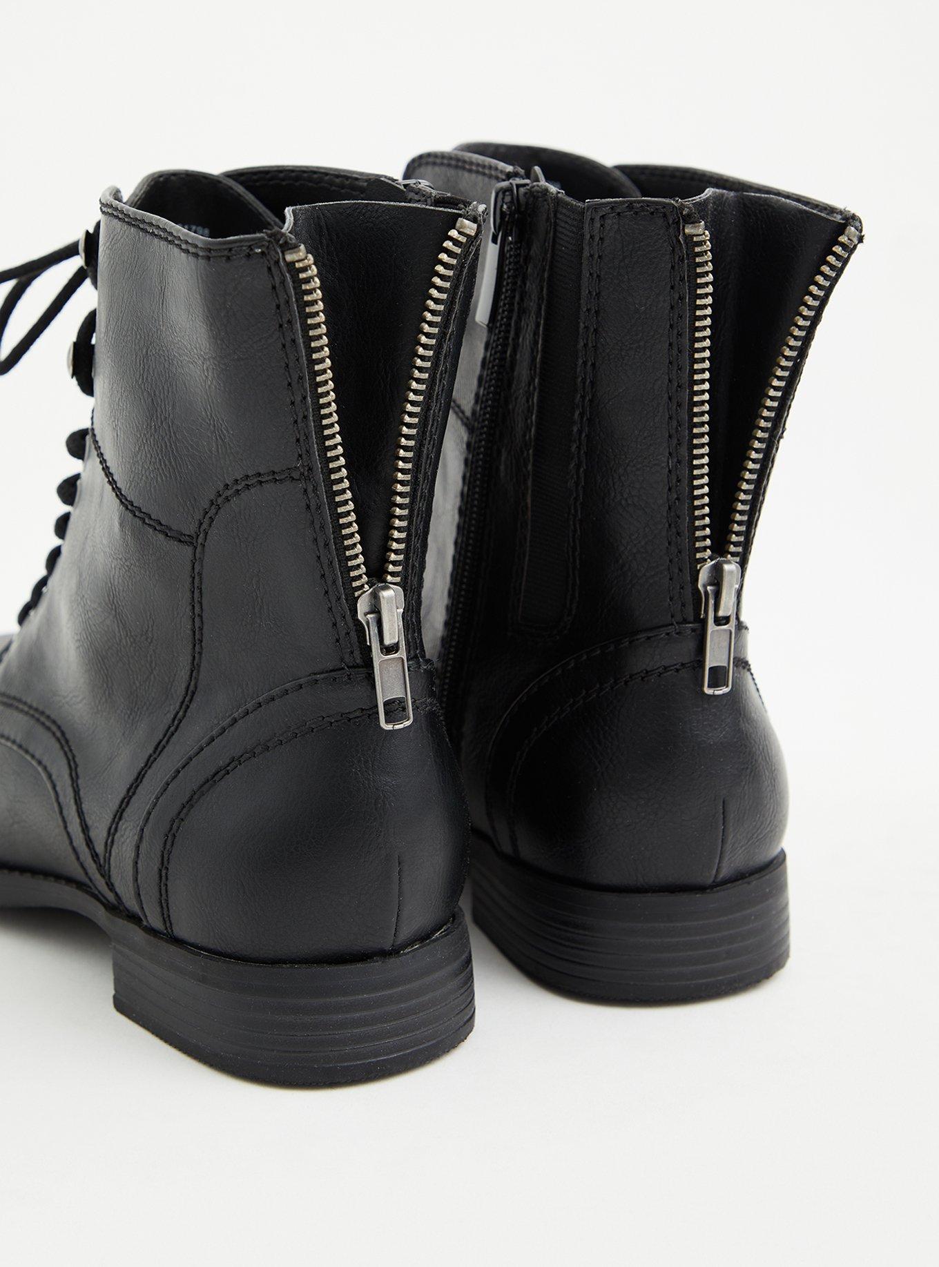 Black Faux Leather Lace-Up Combat Boot (WW), , alternate