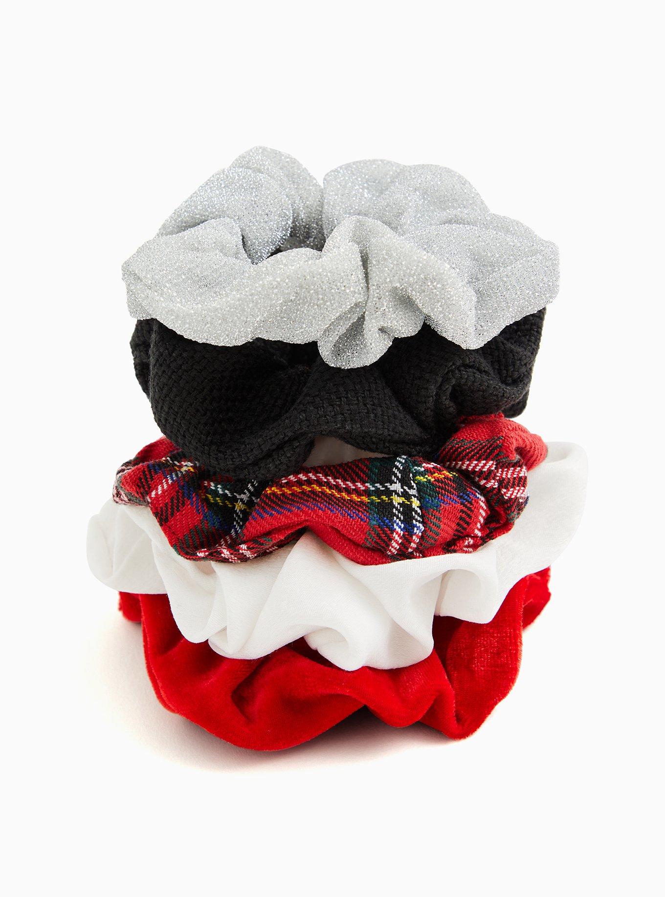 Plus Size Holiday Red & Plaid Hair Tie Pack - Pack Of 5, , alternate