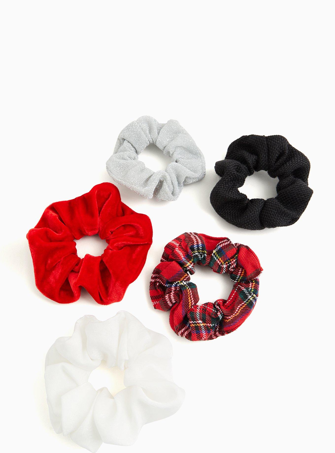 Plus Size Holiday Red & Plaid Hair Tie Pack - Pack Of 5, , alternate