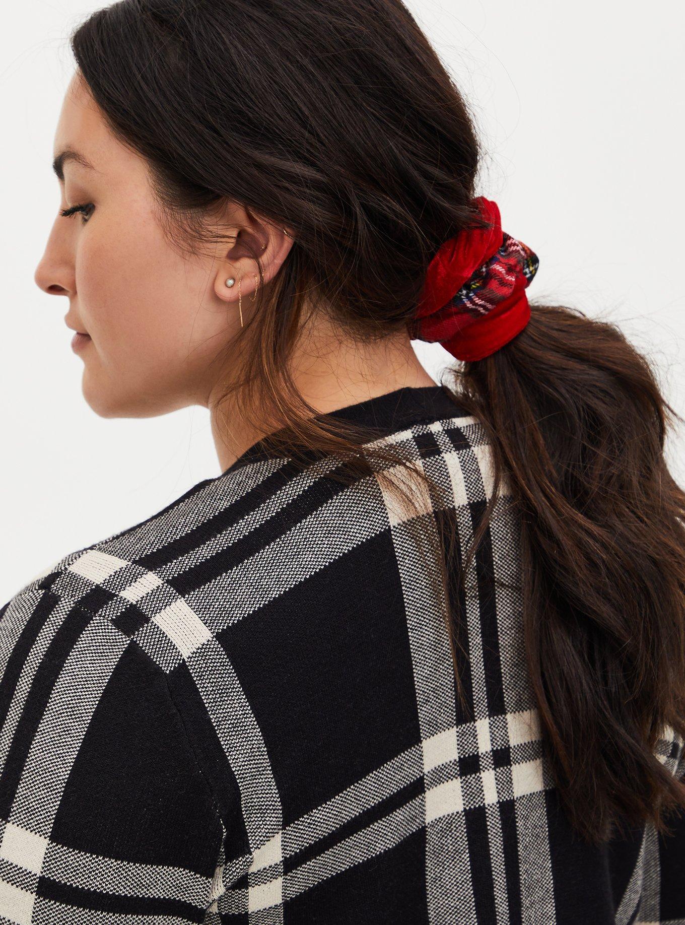 Plus Size Holiday Red & Plaid Hair Tie Pack - Pack Of 5, , hi-res