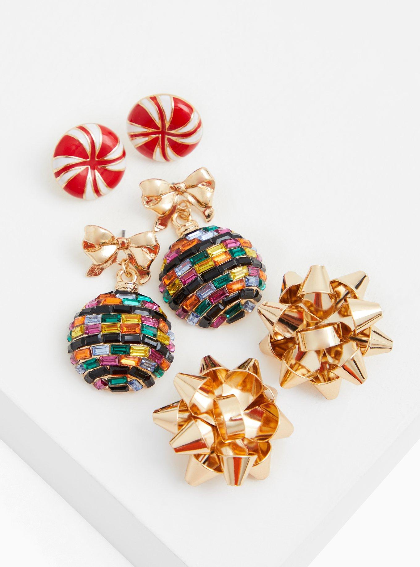 Plus Size GoldTone & Green Ornament Earrings Set Set of 3 Torrid