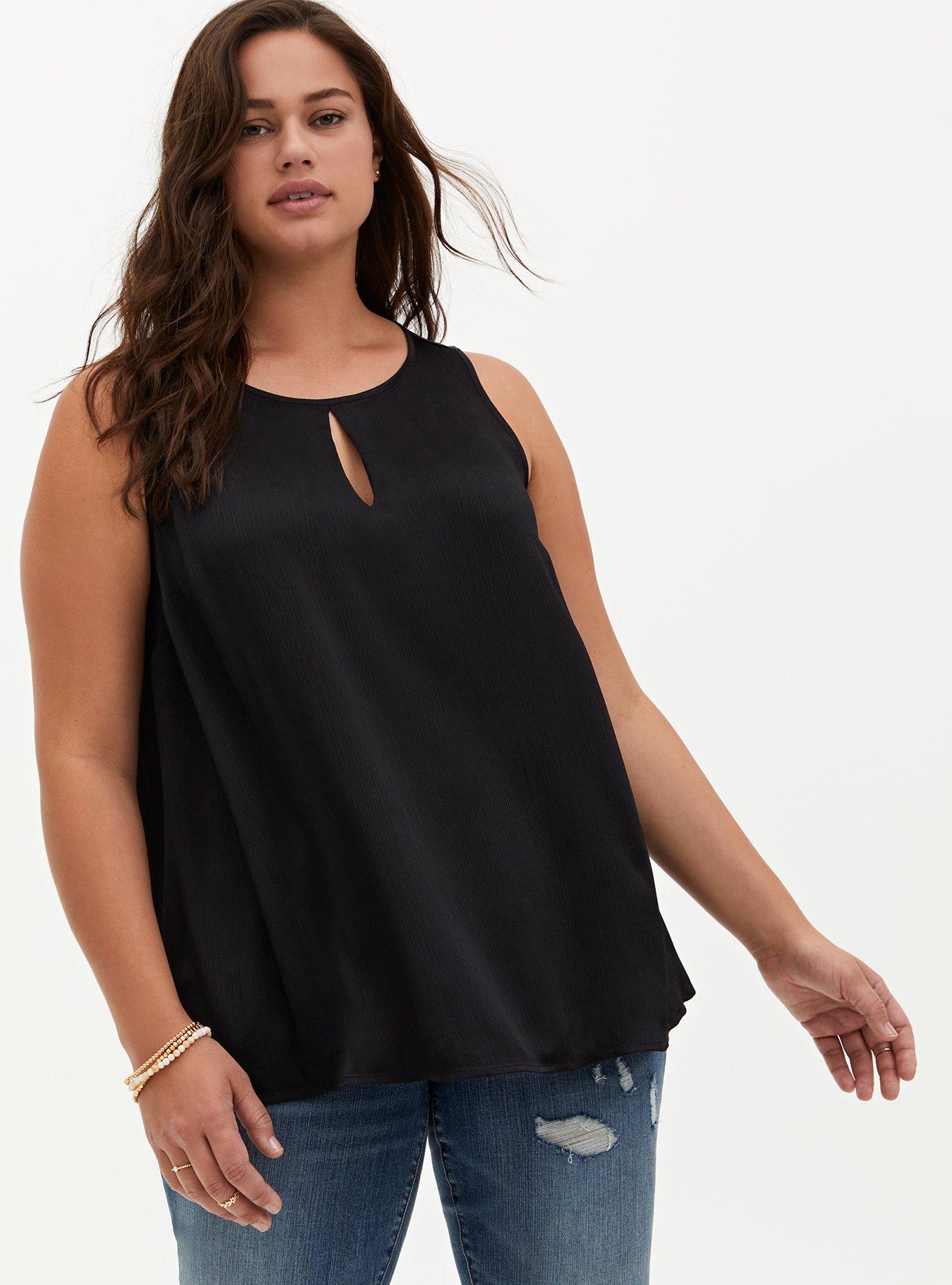 Plus Size - Shiny Crinkle Gauze Keyhole Swing Tank - Torrid