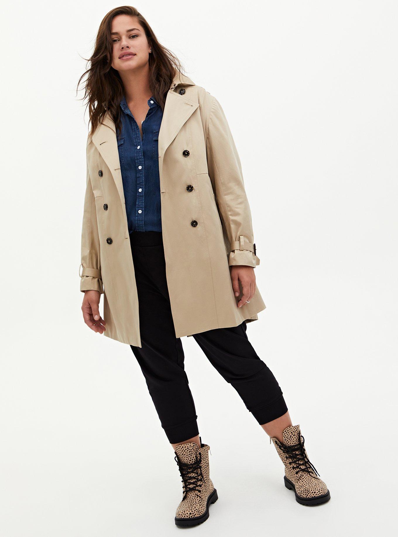 Plus Size - Beige Double-Breasted Belted Trench Coat - Torrid