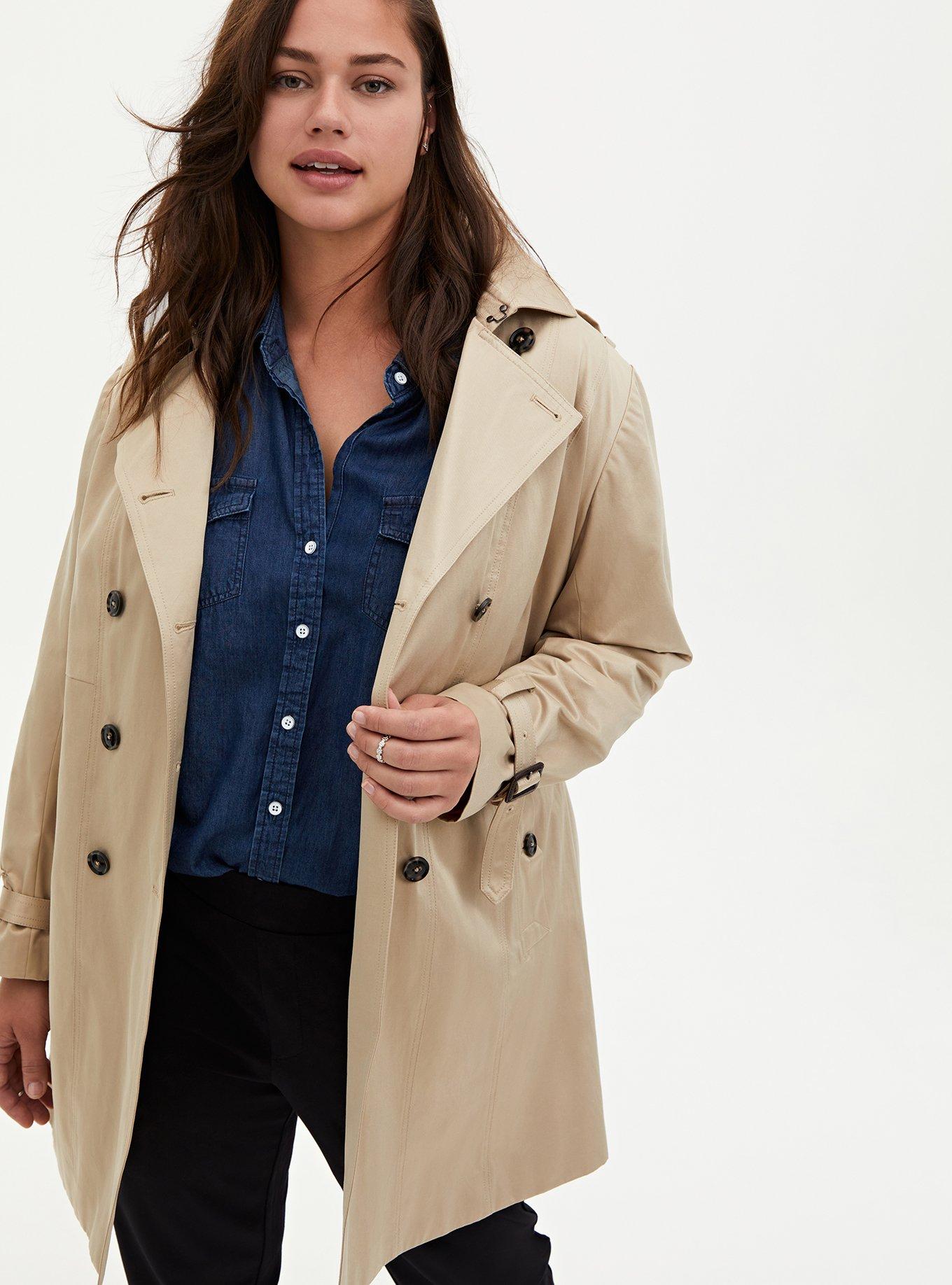 Plus Size - Beige Double-Breasted Belted Trench Coat - Torrid