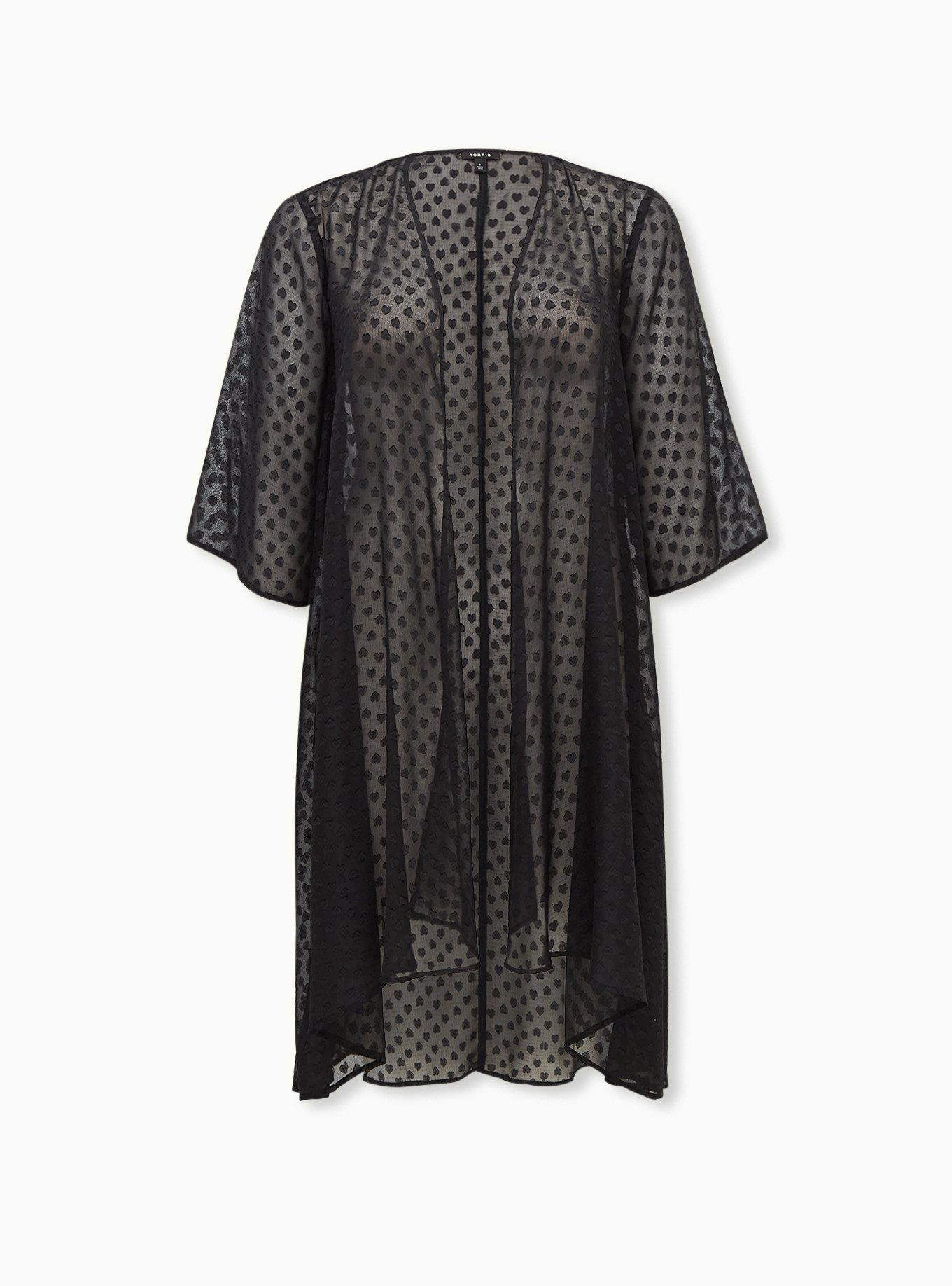 Plus Size - Black Heart Clip Dot Chiffon Hi-Lo Kimono - Torrid