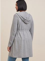 Plus Size Everyday Plush Anorak Hooded Cinched Waist Sweater, HEATHER GREY, alternate
