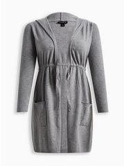 Plus Size Everyday Plush Anorak Hooded Cinched Waist Sweater, HEATHER GREY, hi-res