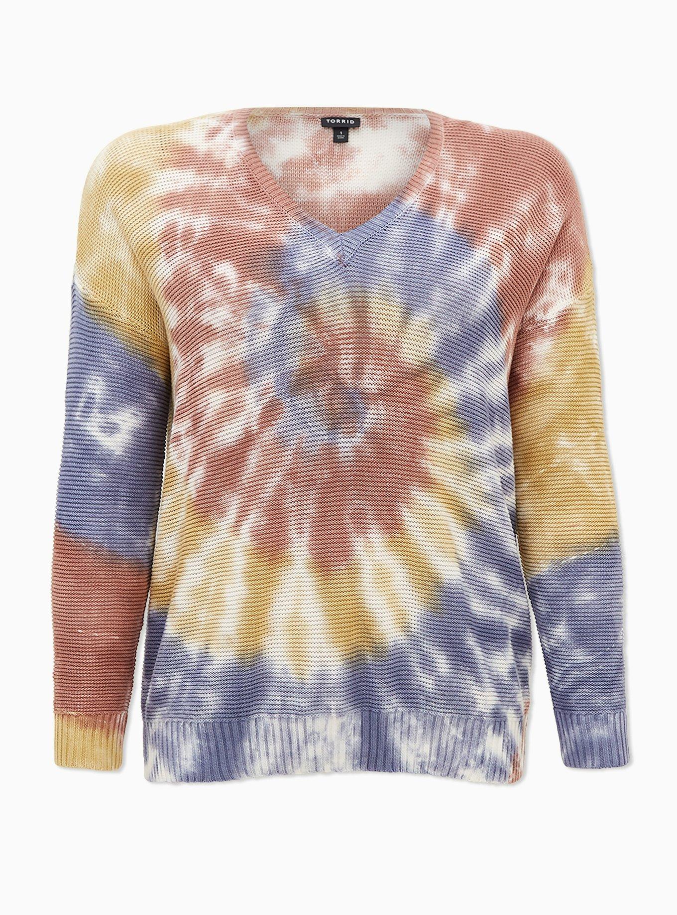 Rainbow Tie-Dye Cotton Pullover Sweater, , hi-res