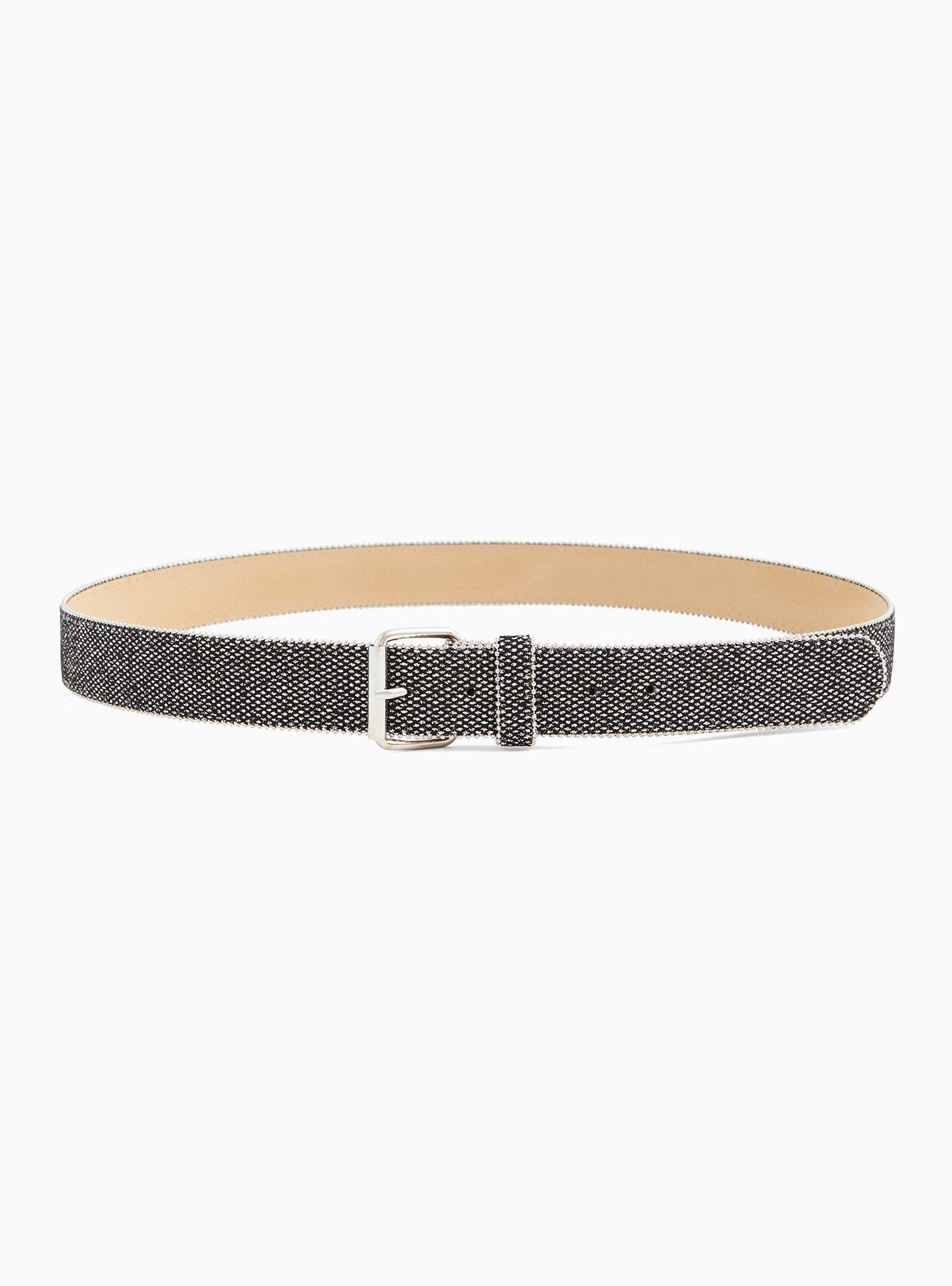 Black & Gold Shimmer Faux Leather Buckle Belt, BLACK, alternate