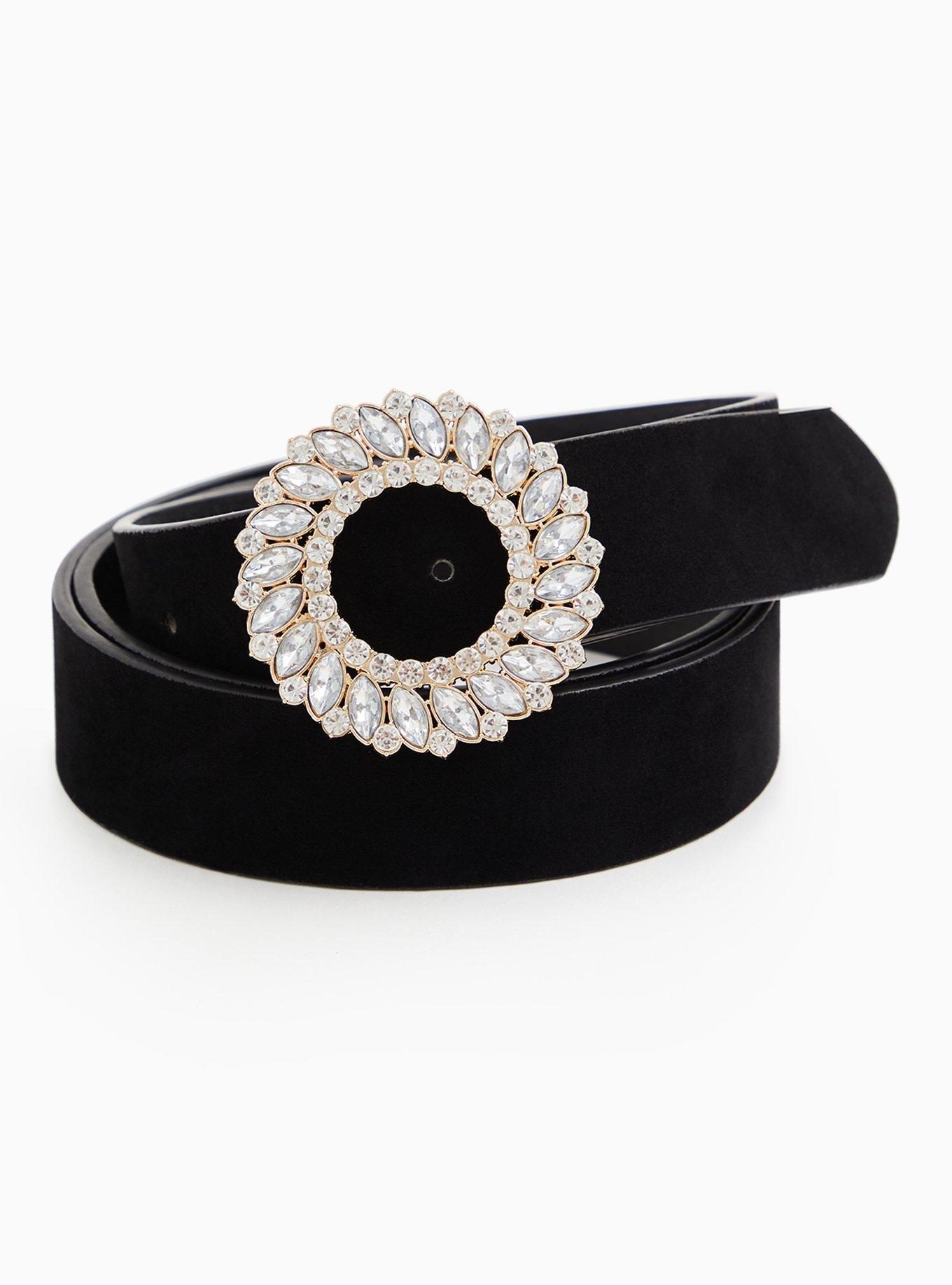 Plus Size Black Faux Leather Round Rhinestone Buckle Belt Torrid