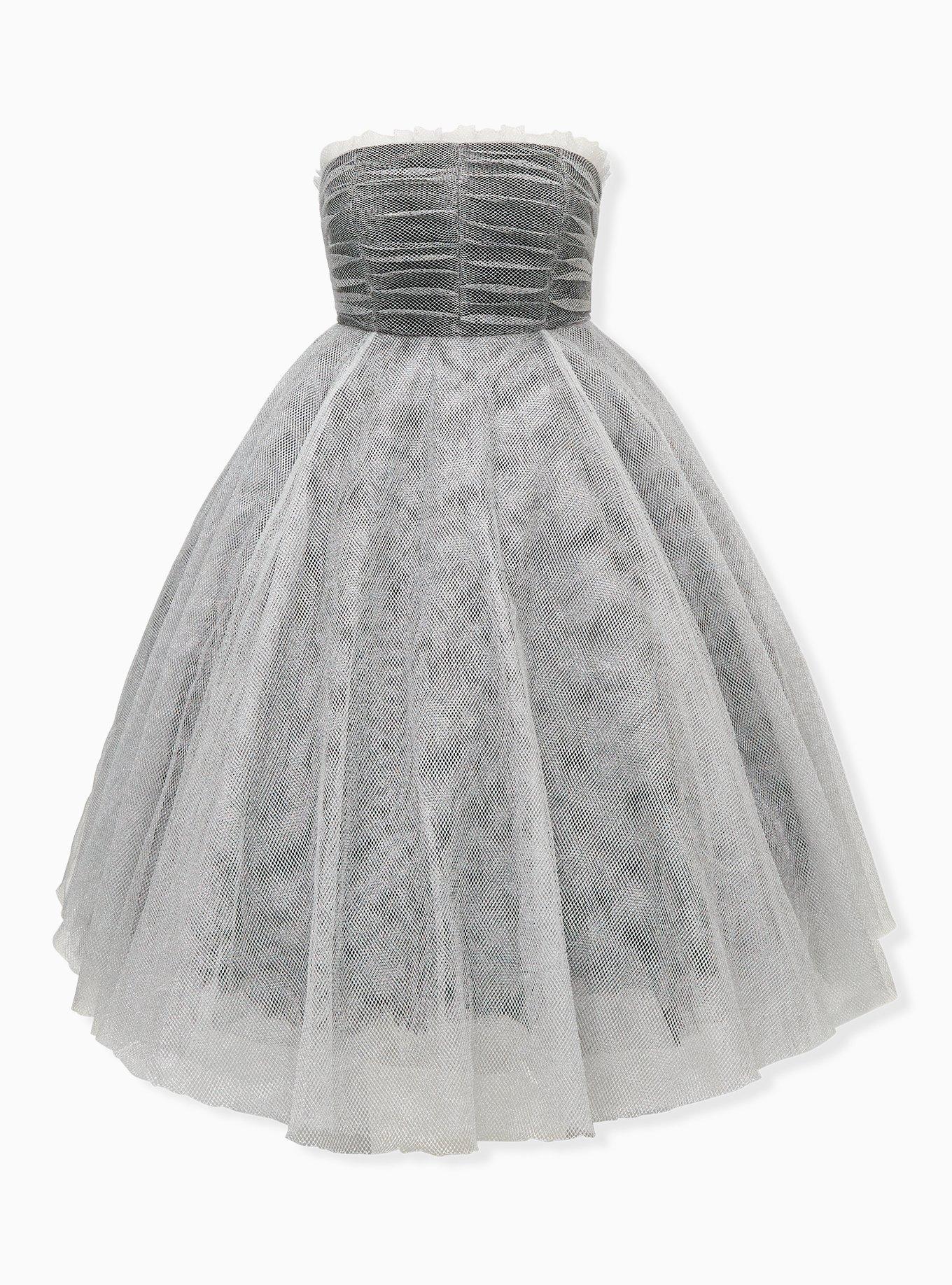 Plus Size Betsey Johnson Shiny Silver Tulle Strapless Dress Torrid