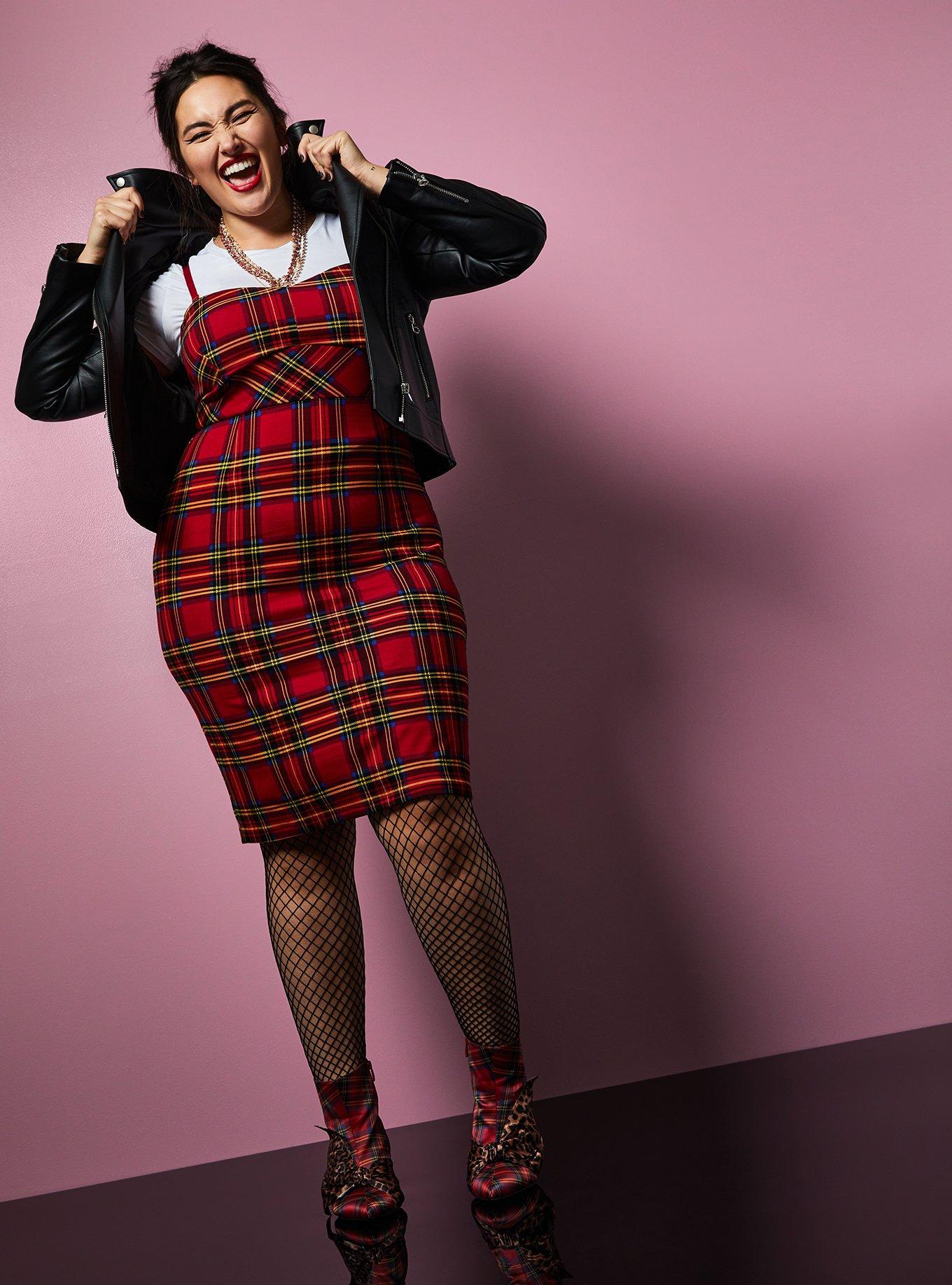 Plus Size - Betsey Johnson Red Tartan Ponte Strapless Bodycon Dress - Torrid