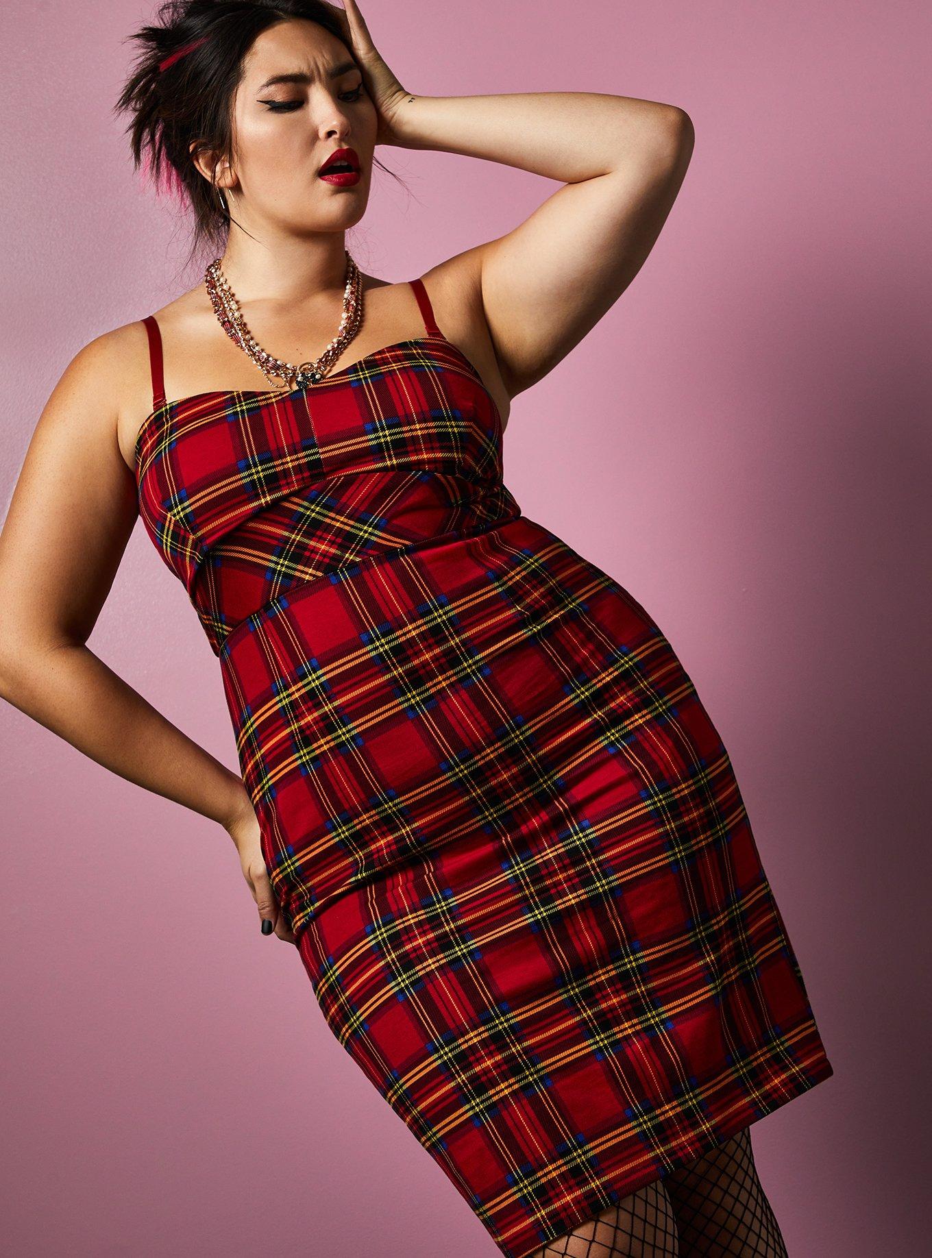 NWT Torrid Plus Size 3 3X 22/24 MINI DRESS - DOUBLE KNIT PINAFORE PLAID RED