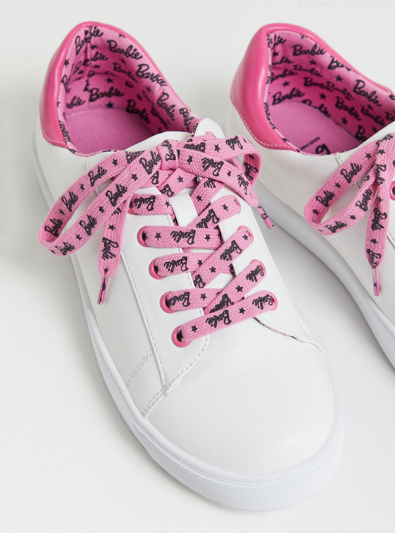 Plus Size - Barbie Logo White & Pink Faux Leather Lace-Up Sneaker (WW ...