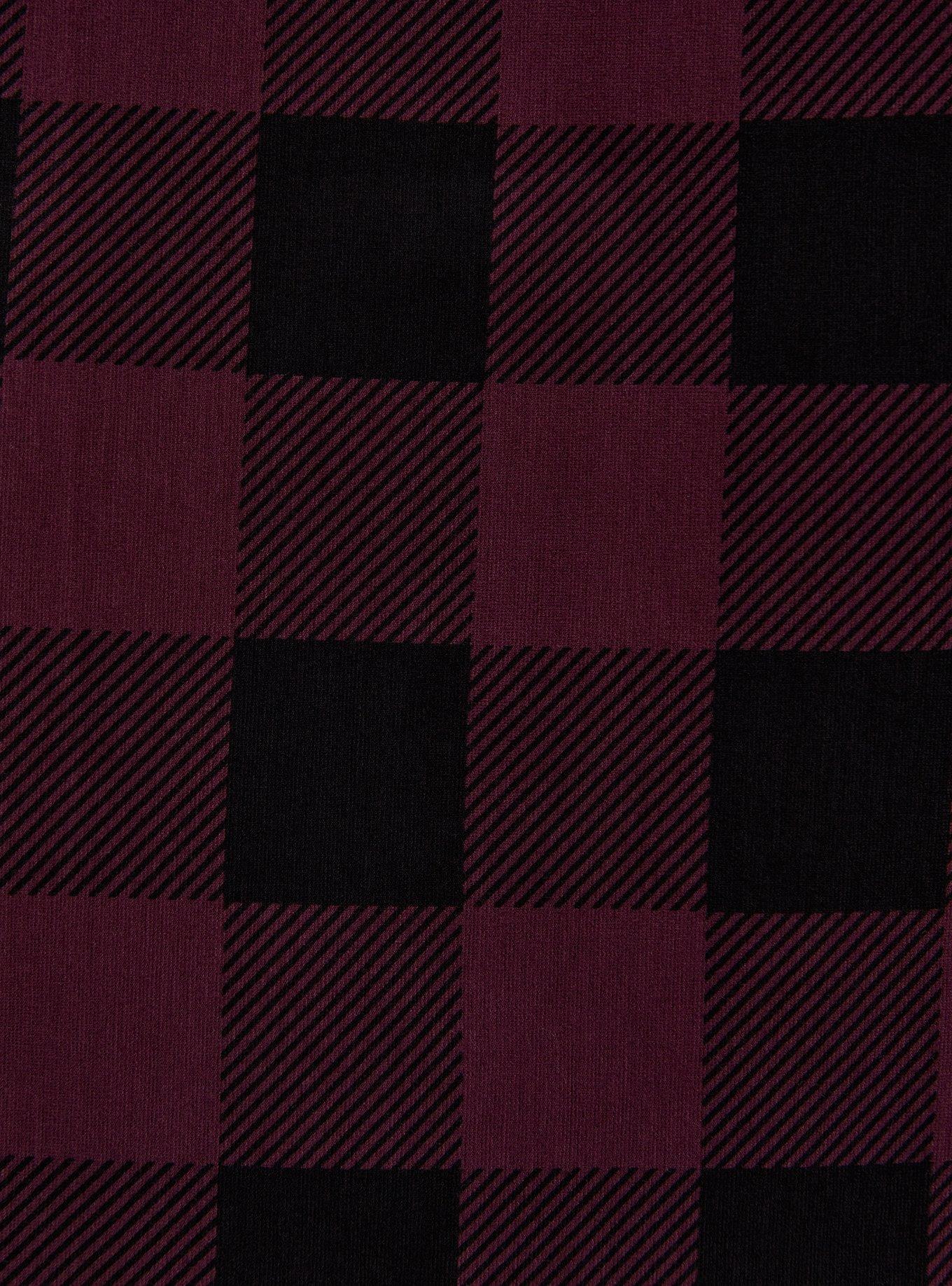 Plus Size Burgundy Purple & Black Plaid Ponte Mini Skirt, PLAID PURPLE, alternate