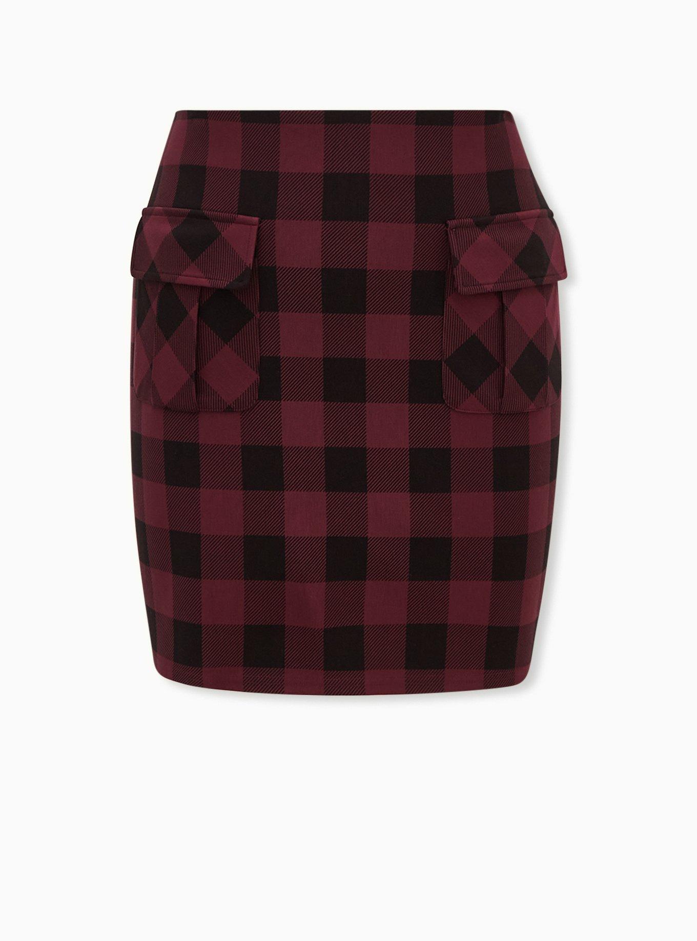 Plus Size Burgundy Purple Black Plaid Ponte Mini Skirt Torrid